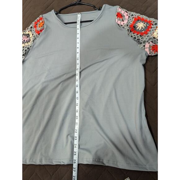 Granny square crochet multi color sleeved grey blouse size XXL - Picture 6 of 6